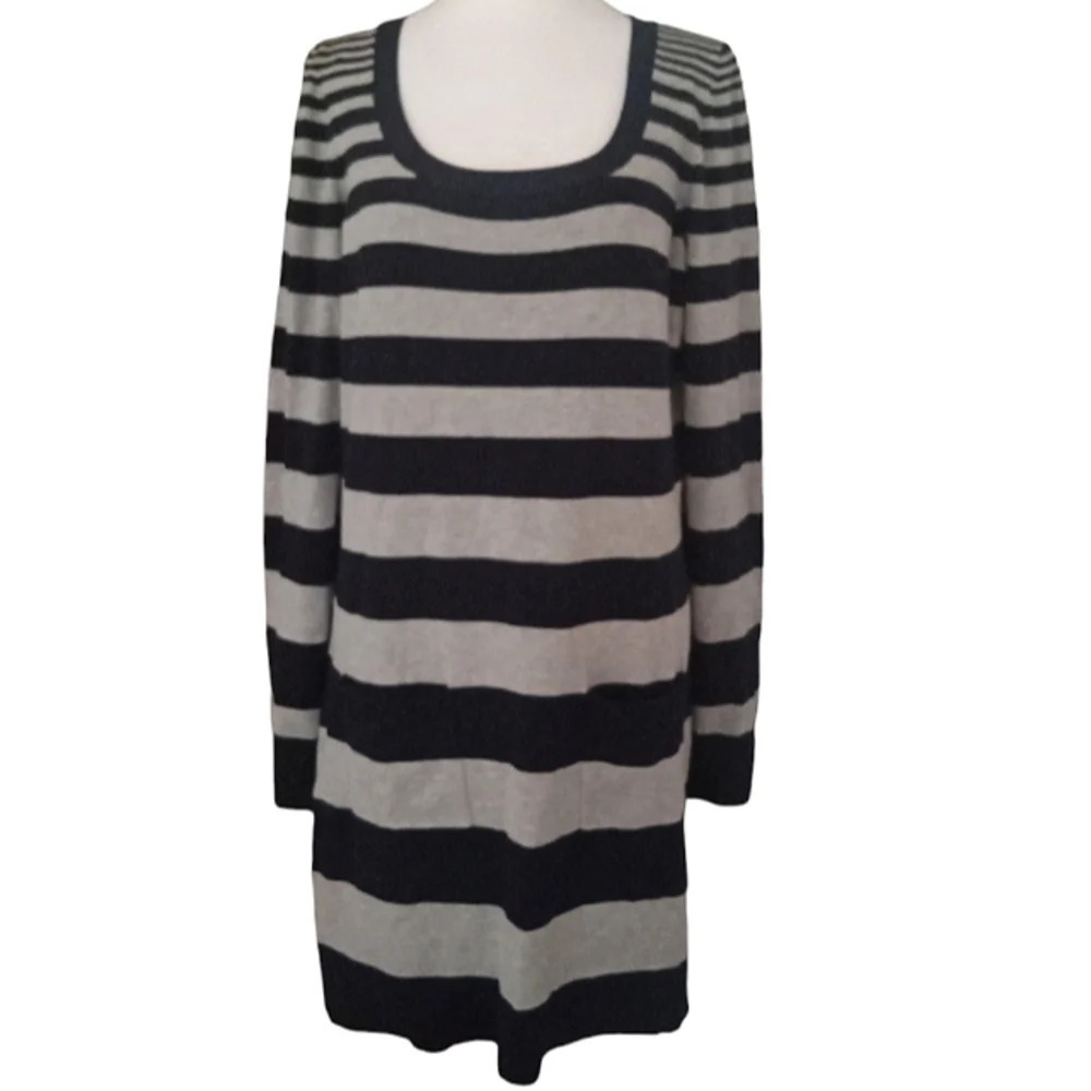 Long Tall Sally Striped Knit Sweater Dress W/ Pockets Cotton Blend Size Medium